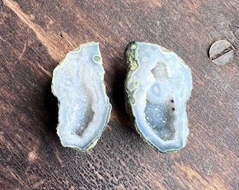 Large White Tabasco Geode Pair | Cab Supply | Geode | Mexico Geode | Druzy Geode | Earring Supply | Baby Mini Micro Geode | 32mm | 10322