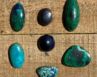 Morenci Azurite Malachite Cabochon Lot | Quantity 7 | Arizona Freeform Cabochons | Vintage Cabochons | 5046