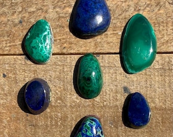 Morenci Azurite Malachite Cabochon Lot | Quantity 7 | Arizona Freeform Cabochons | Vintage Cabochons | 5045