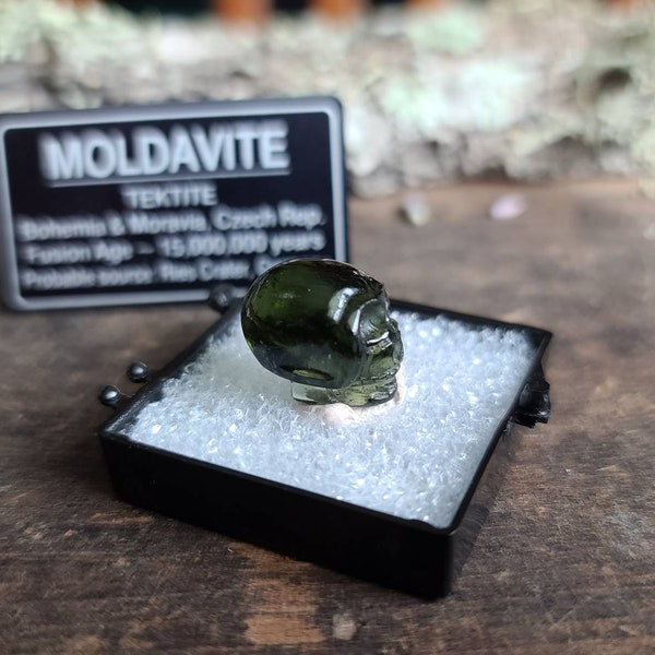 Raro cráneo tallado a mano moldavite checo / auténtico moldavite genuino crudo / Moldavite checo / 2.6 gramos / 13x15x11mm / Uno de un tipo / CRÁNEO
