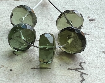 Moldavite Faceted Rondelle Beads | 7x3.5mm | Quantity 5 Beads | Meteorite | Tektite | Genuine Moldavite From Czech | 81002