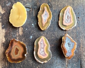 Moctezuma Agate Slices | Six (6) Mexican Agates Lot | Polished Small Agates | 28-32mm | 24 Grams | Lapidary or Collector | 42016