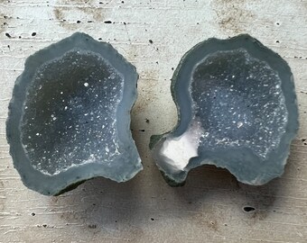 Green Tabasco Geode Pair | Cab Supply | Geode | Mexico Geode  | Druzy Geode | 23mm | Cab | Natural | Baby Mini Micro Geode | 80607