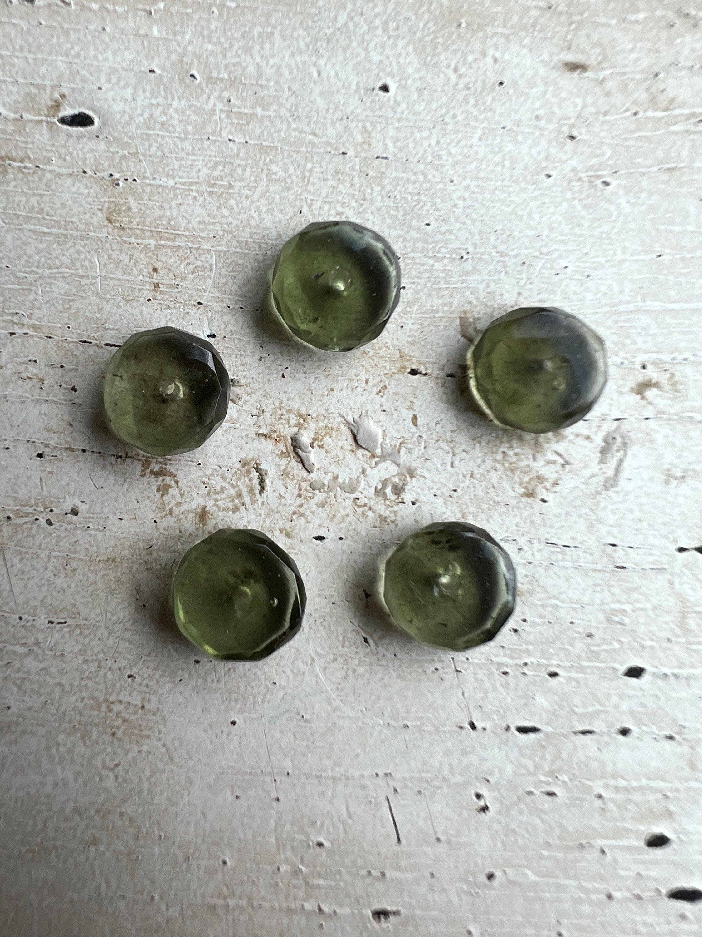 Five (5) Genuine Moldavite Faceted top Checkered Cut Rondelle Beads | 6.5mm | Meteorite | Tektite | Green Moldavite Czech | 61202