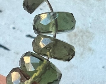 Moldavite Faceted Checkered Cut Rondelle Beads | Quantity 5 | 5.75x3mm | Meteorite | Tektite | Green Moldavite From Czech | 112011