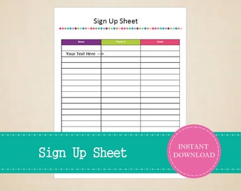 sign up sheet etsy