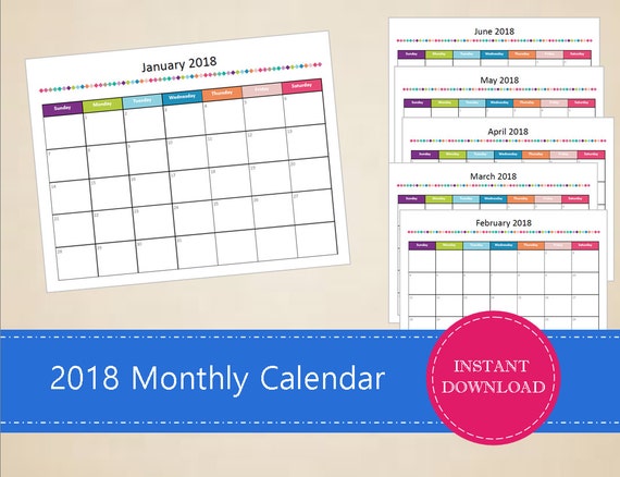 printable 2018 monthly calendar