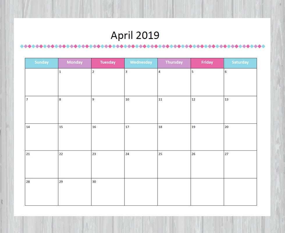 Printable April 2019 Calendar Seasonal Monthly Calendar