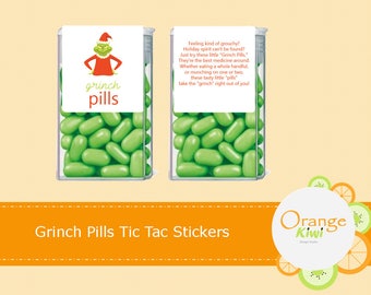 Grinch Pills Tic Tac Lables, Grinch Pill Tic Tac Stickers