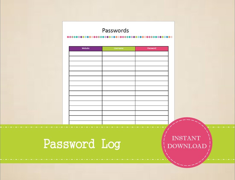 Pwords - Pword Keeper - Pword Log - Printable and Editable - Quick PDF Obtain picture about Password Log Printable called Pwords - Pword Keeper - Pword Log - Printable and Editable - Prompt PDF Obtain