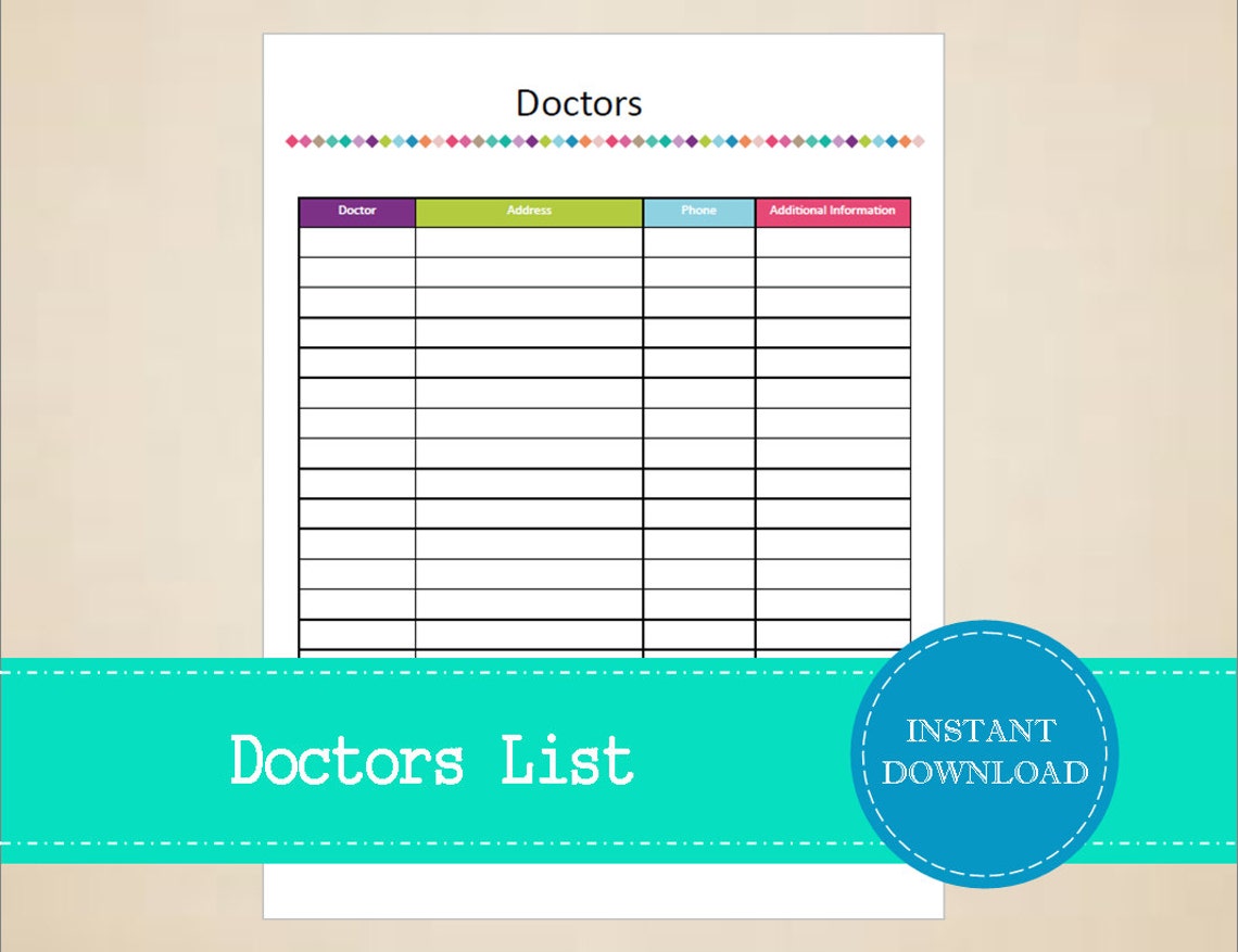 Doctors List Medical Binder Medical Information | Etsy