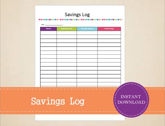 savings log budget planner savings planner printable and etsy