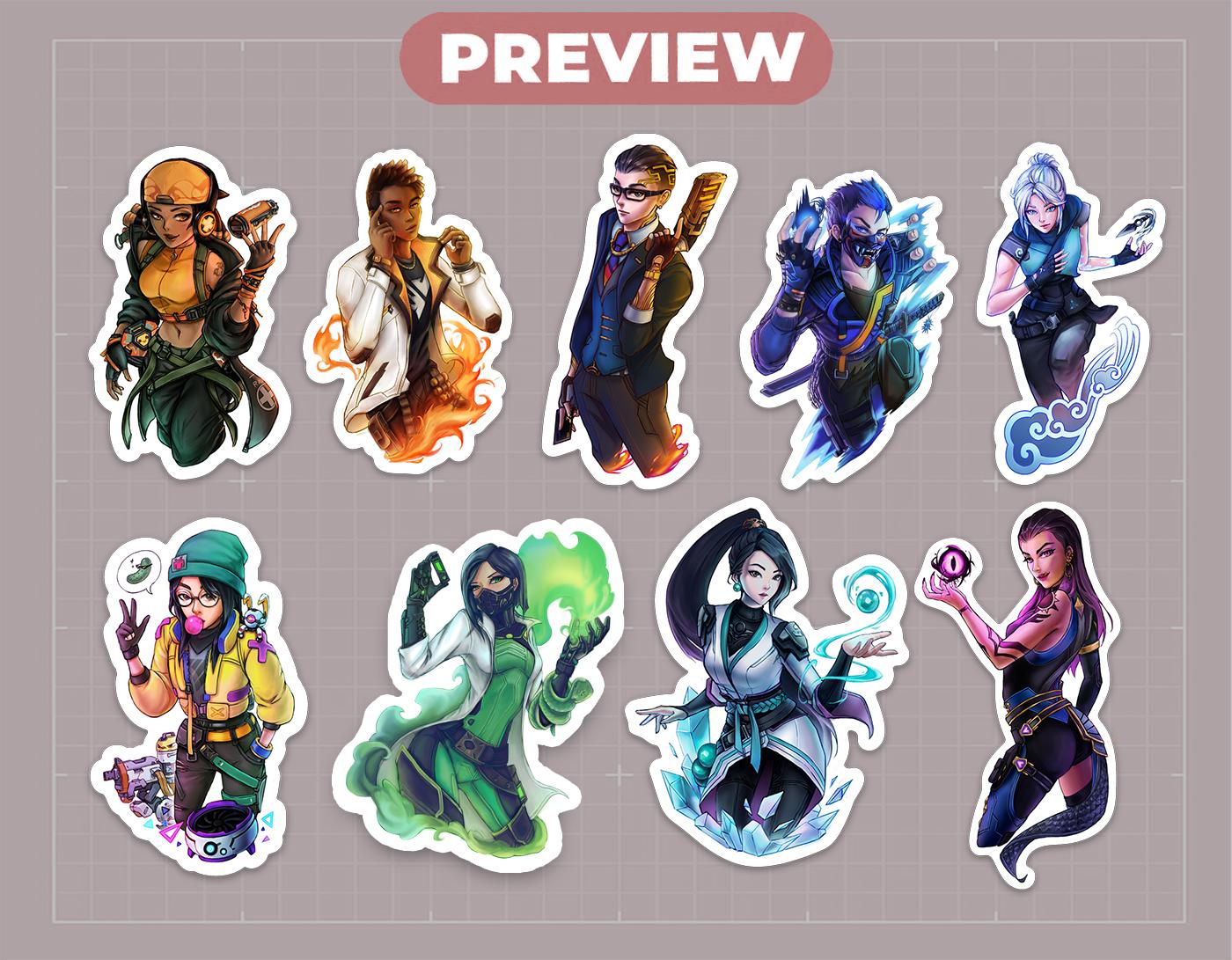 Val Name Sticker Val Stickers KJ | Chamber | Raze | Reyna | Sage | Viper | Jett | Yoru ...