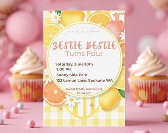Zestie Bestie Turns Four Invitation Template  (5x7, Digital Download)
