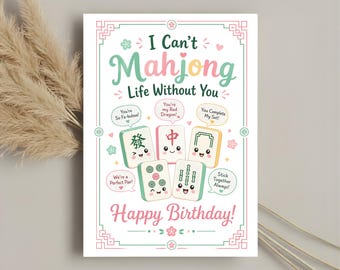 Mahjong Birthday (Printable, Instant Download 5x7), Funny Cute Mahjong Card