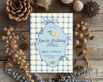 Picnic Lemon Birthday Invitation Template  (5x7, Digital Download)