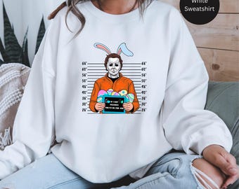 Sudadera con máscara de conejo de terror, camiseta gráfica de humor negro para Pascua