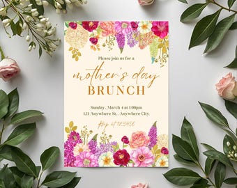 Mothers Day Brunch Invitation Template, Floral Invite