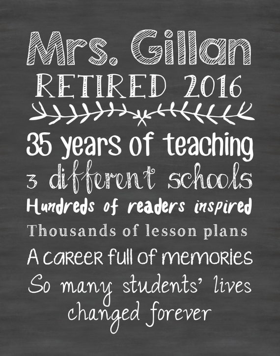teacher retirement print teacher gift teacher print chalkboard etsy