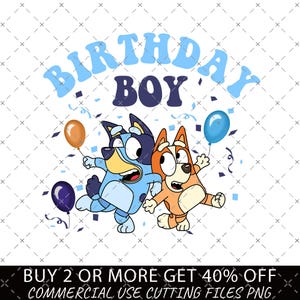 Anniversaire bleu garçon Png, Blue Dog Png, Bundle Png dessin animé anniversaire, Sublimation magique d'anniversaire, PNG Bluey, Mon anniversaire Png, fête d'anniversaire