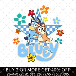 Joli printemps Bluey Dog PNG, Bluey Birthday Png, Bluey Dog Png, Bundle anniversaire dessin animé PNG, Sublimation magique d'anniversaire, Png de fête d'anniversaire