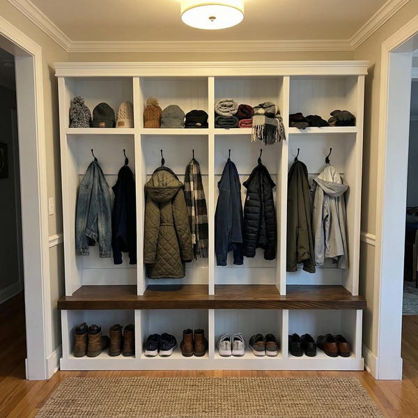 Custom Mudroom Locker Hall Tree | Amish Built Solid Wood Bench | Style 444 Storage
