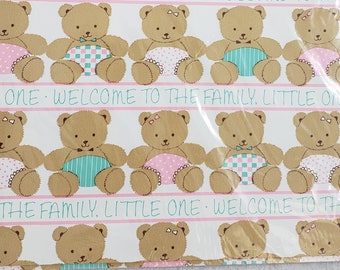 Papel de regalo con diseño de ositos de peluche para bebé, papel de regalo vintage para baby shower, lazos azules y rosas unisex para revelar el género del bebé, papel de regalo plano de 30 x 40 pulgadas
