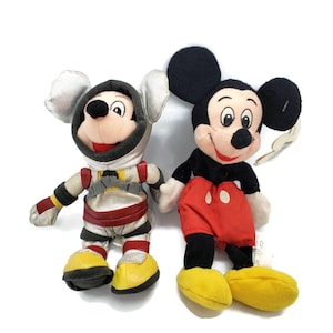 2 Vintage 90s Mickey Mouse Bean Bag Plush Toys, Disneyland Mouseketoys Plush, Astronaut Mickey Mouse Tomorrowland, 7in Beanie Disney Toys