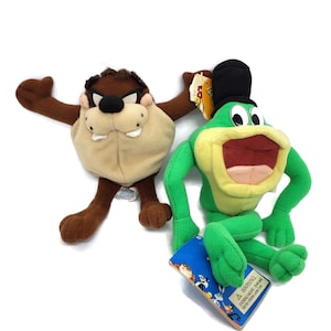 2 Vintage 90s Looney Tunes Bean Bag Plush Toys, Vintage Taz Beanie, Michigan J Frog Keychain Toy, the Tasmanian Devil, Warner Bros Cartoon