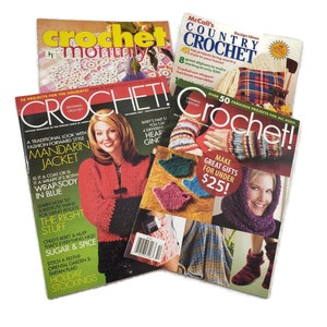 4 Crochet Magazine Oude nummers, haakpatronen en -tabellen, haken! Magazine, UK Crochet Monthly, landelijk haakwerk, gehaakte kledingonderleggers