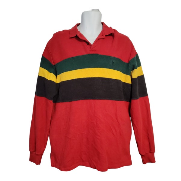90s Vintage Polo Ralph Lauren Shirt Mens L, Striped Red Rugby Shirt, Vintage Polo Collared Shirt, Polo Ralph Lauren Colorblock Long Sleeve