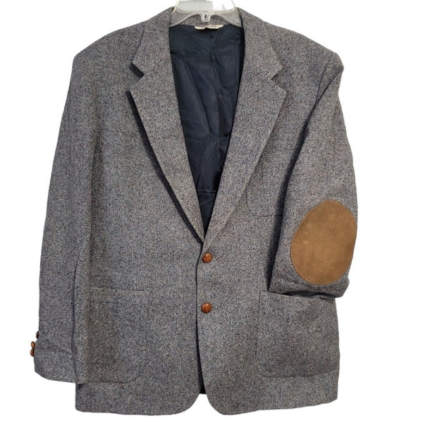 Vintage Blue Barleycorn Tweed Sport Coat, Vintage Wool Sport Coat Size 44R, Men's Jacket w/ Leather Elbow Patches, Academia Professor Suit