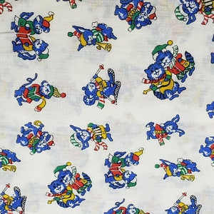 Christmas Animals Fabric, Micro Print, Christmas Carolers Animals, Skiing Animals, Woodland Winter, Vintage Quilting Fabric, Blue & White
