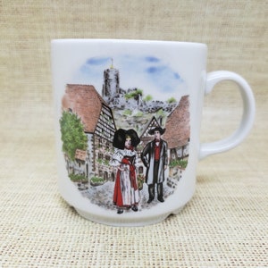 Vtg Wissembourg France Souvenir Mug, French Village Scene Mug, France Travel Souvenir, Hand Painted Mug, Kathy Coffee Mug, French Folk Dress