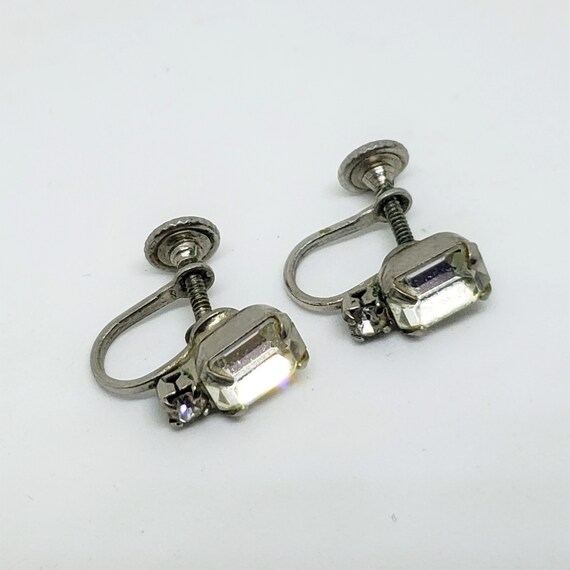 Vintage Clear Rhinestone Screw Back Earrings, Cle… - image 9