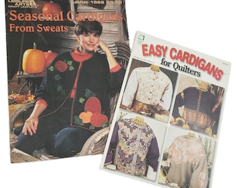 2 Vintage Cardigan Sewing Booklets, Easy Cardigans for Quilters, Seasonal Sweats, DIY Cardigan Sweatshirts