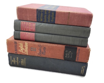 Vintage Book Decorator Lot Set of 5, Red & Blue Aesthetic Books, Antique Books, Old Books for Crafts, Instant Library, Staging Books Set