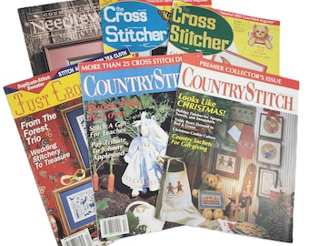 6 Vintage Cross Stitch Magazines Lot Patterns Charts, Country Stitch, Needle Words, The Cross Stitcher, Just Cross Stitch