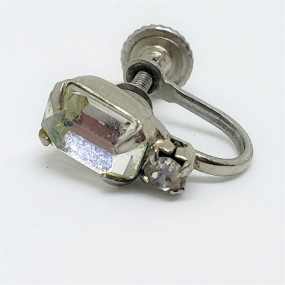 Vintage Clear Rhinestone Screw Back Earrings, Cle… - image 3