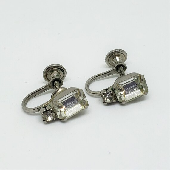 Vintage Clear Rhinestone Screw Back Earrings, Cle… - image 7