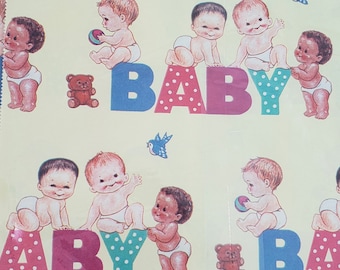 Carta da regalo vintage per baby shower, 2 pezzi, stampa "Bambini che si arrampicano", carta da regalo piatta vintage NOS 20x30", unisex per baby shower, regalo per neonato