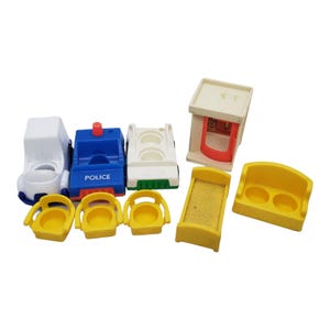 Vintage 1970s Little People Cars & Furniture Lot, Little People Phone Booth, Fisher-Price Little People Play Village Replacement Pieces