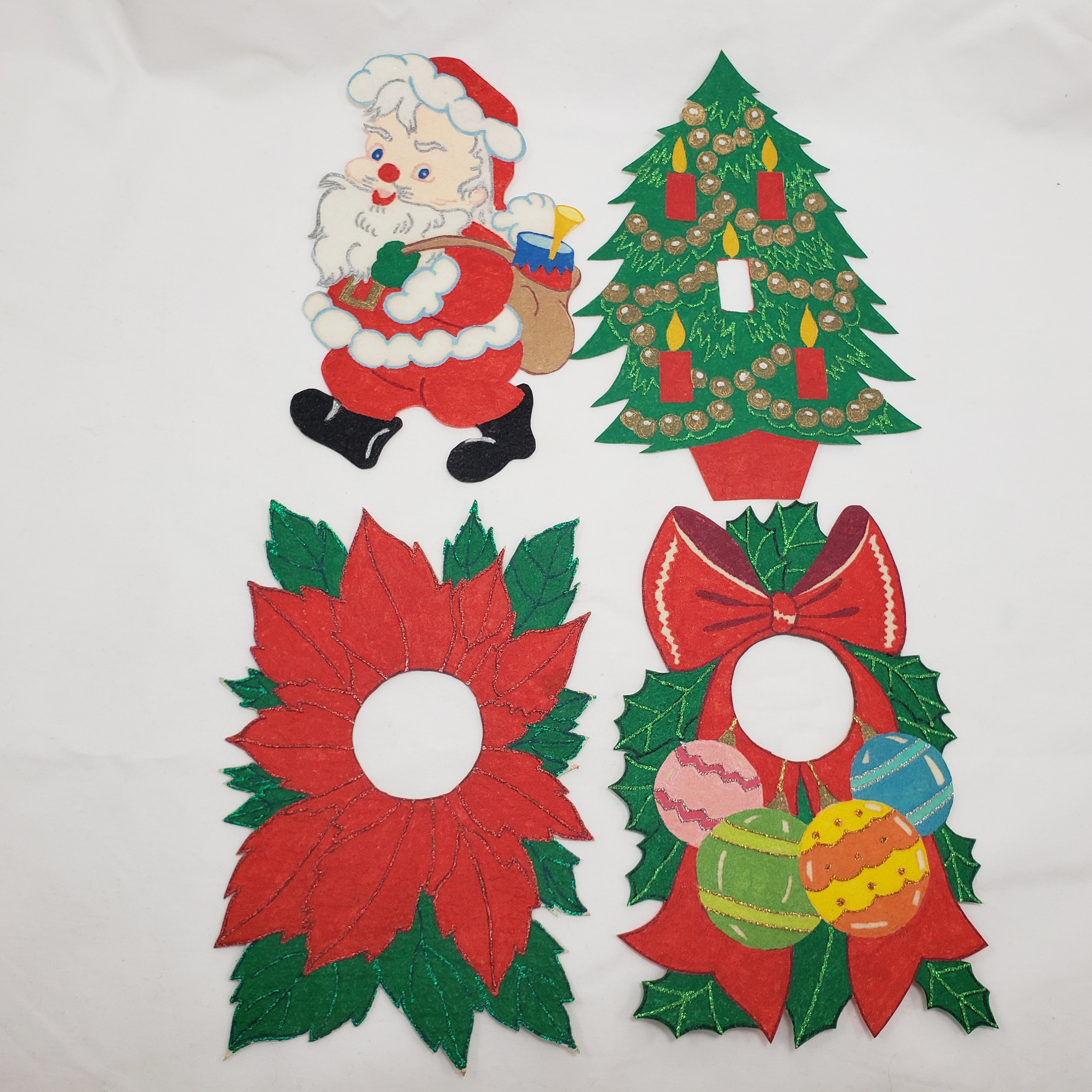Lot of 4 Vintage Christmas Decorations, Door Hanger Light Switch