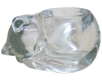 Vintage Indiana Glass Sleeping Cat Tea light Votive Candle Holder, Clear Glass Cat Figure, Sleeping Kitten Candle Base, Cat Lover Home Decor