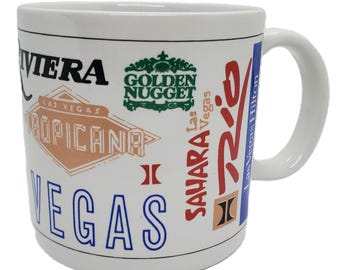 Vintage Las Vegas Casinos Mug Mirage Bally's Tropicana Riviera Aladdin Hilton