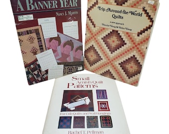 3 Quilting Books Lot, A Banner Year Small Amish Quilts Around the World Quilt Patterns