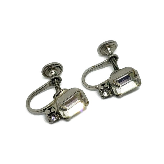 Vintage Clear Rhinestone Screw Back Earrings, Cle… - image 1