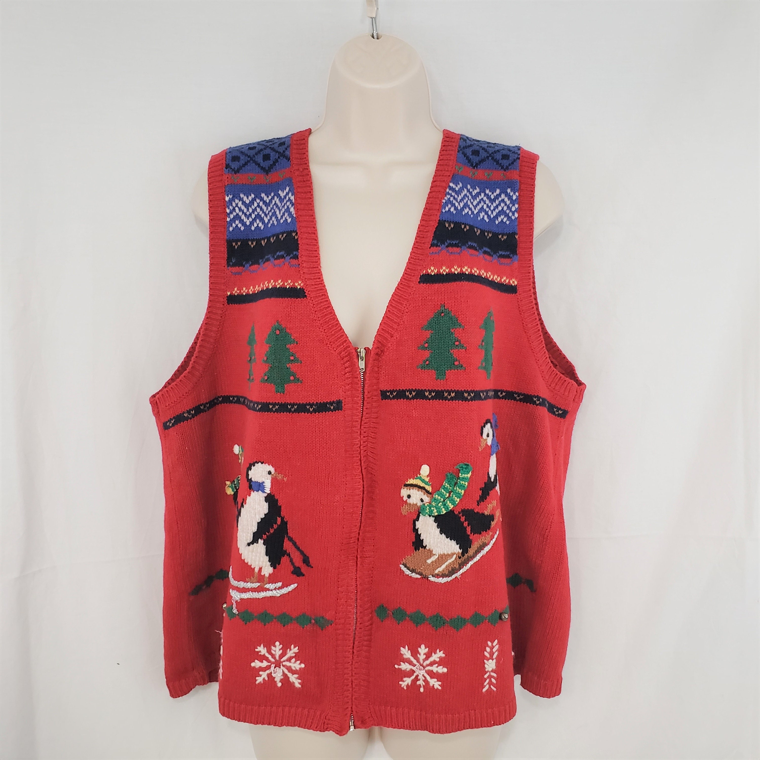 Winter Skiing Penguins Holiday Sweater 