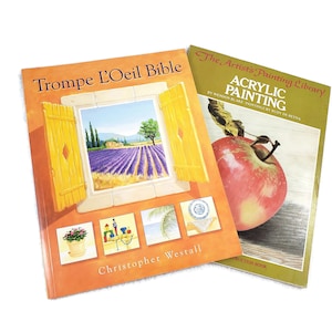 2 Paint Technique Books, Painting Art Book Lot, Trompe L&#39;Oleil Bible by Christopher Westall, The Artist&#39;s Painting Library Acrylic Painting