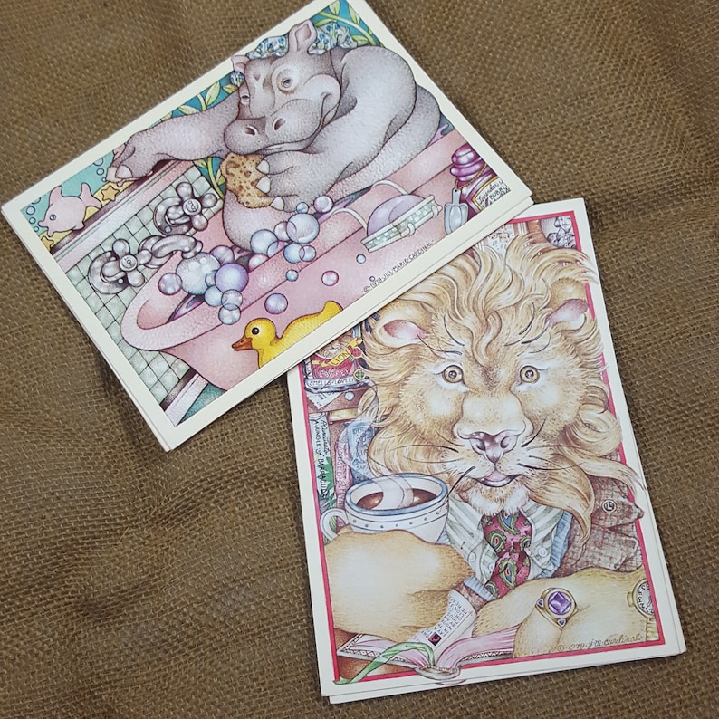 8 Vintage Animal Note Cards Creature Comforts Jill Marie Cardinal 1979 Abraham Lion Blank Unused Cards Funny Stationery Pippa Poolamus